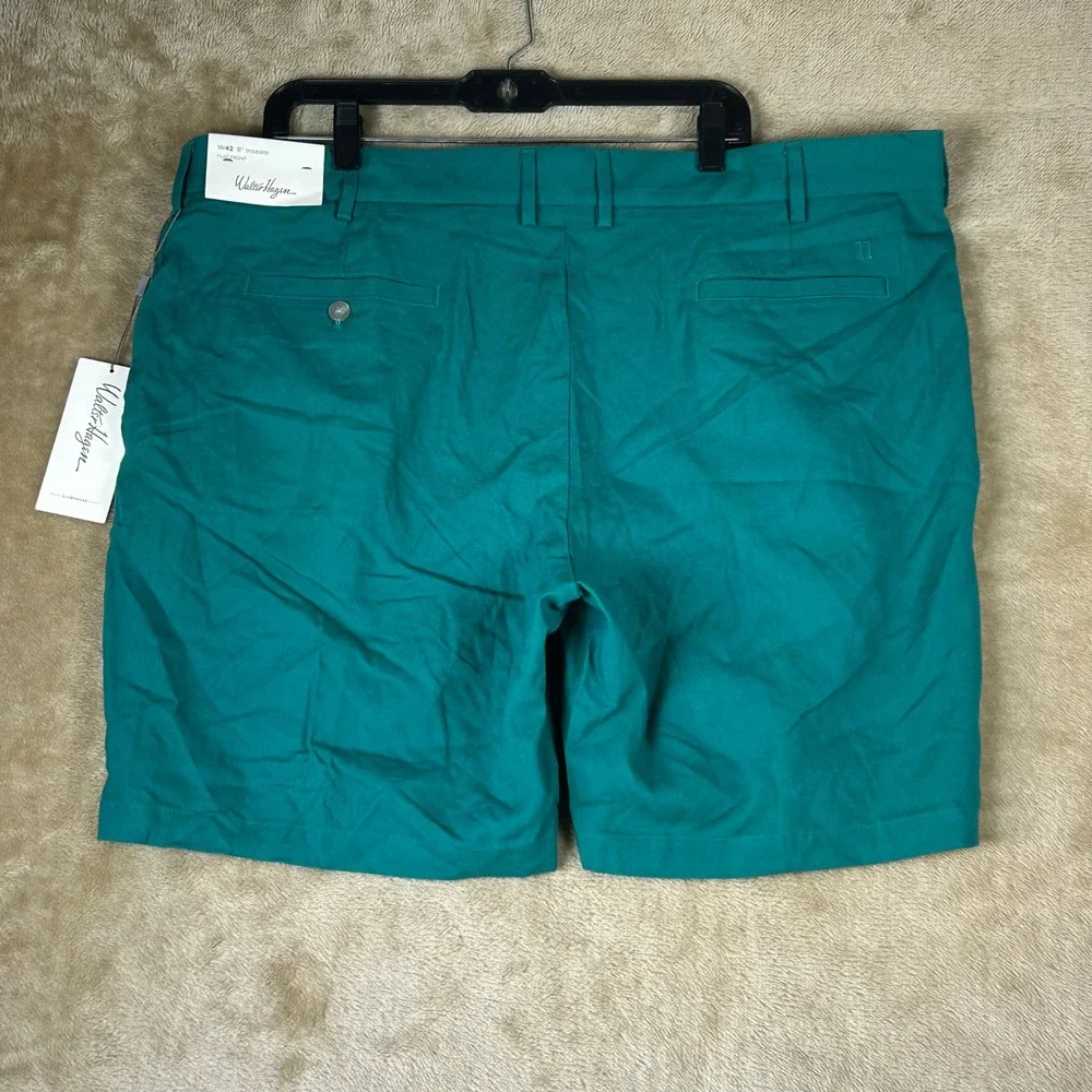 Walter Hagen Mens 42 Clubhouse Linen Golf Shorts Green Flat Front 9 Inseam NEW